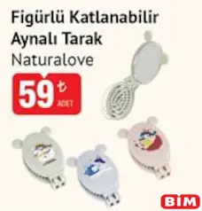 NATURALOVE FİGÜRLÜ KATLANABİLİR AYNALI TARAK